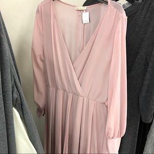 Blush Chiffon Long Sleeve Maxi Dress